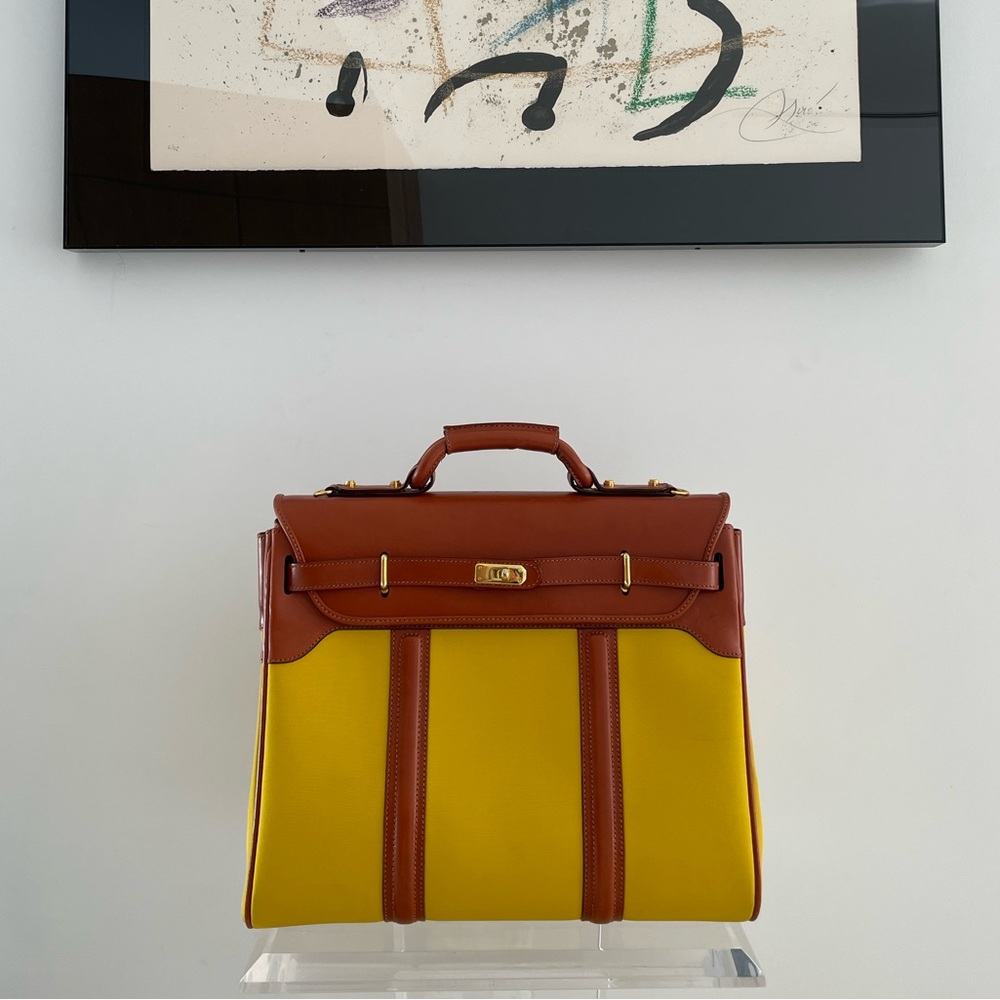 Asprey Garrard of London Yellow Fabric and Leather Travel Bag